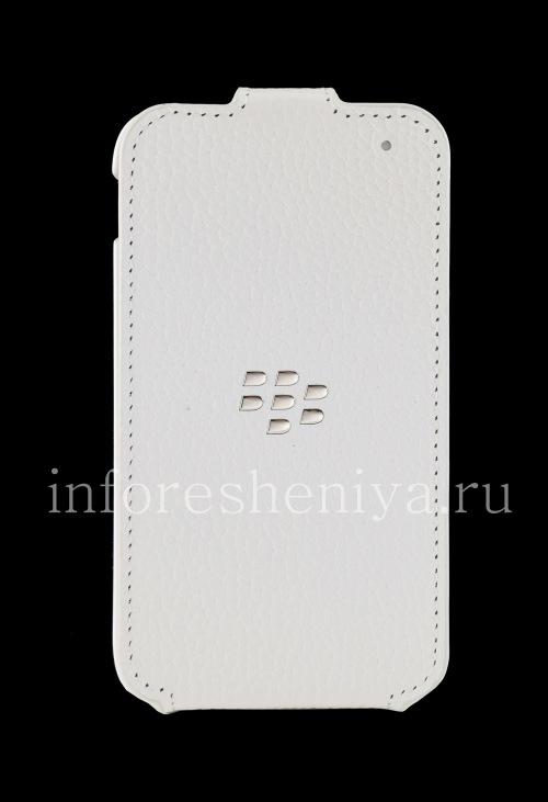 Photogallery for Etui en cuir d&#39;origine avec couvercle à ouverture verticale Leather Flip Shell pour BlackBerry Q5, Blanc product
