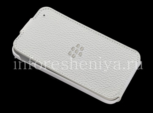 Photogallery for Etui en cuir d&#39;origine avec couvercle à ouverture verticale Leather Flip Shell pour BlackBerry Q5, Blanc product