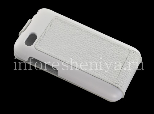 Photogallery for Etui en cuir d&#39;origine avec couvercle à ouverture verticale Leather Flip Shell pour BlackBerry Q5, Blanc product