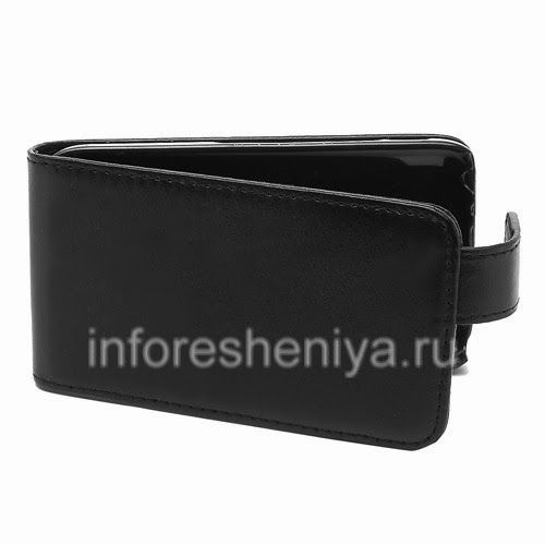 Photogallery for BlackBerry Q5 के लिए खड़ी खोलने के साथ चमड़ा प्रकरण कवर, काले, ठीक बनावट product