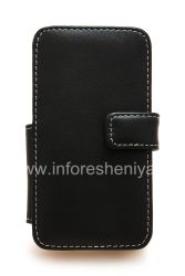 Signature Leather Case handmade Monaco Flip / Book Type Leather Case for the BlackBerry Z10, Black (Black), Horizontal opening (Book)