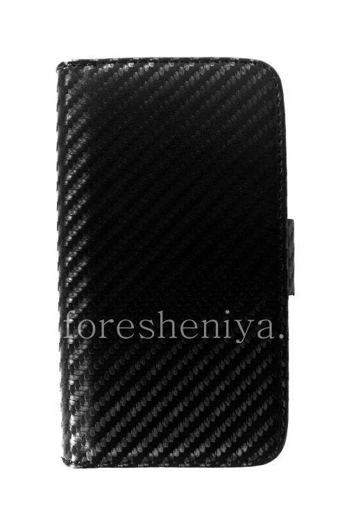 Photogallery for চামড়া কেস ওয়ালেটে BlackBerry Z10 জন্য &quot;কার্বন&quot;, কালো product
