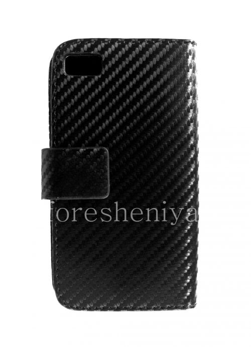 Photogallery for চামড়া কেস ওয়ালেটে BlackBerry Z10 জন্য &quot;কার্বন&quot;, কালো product