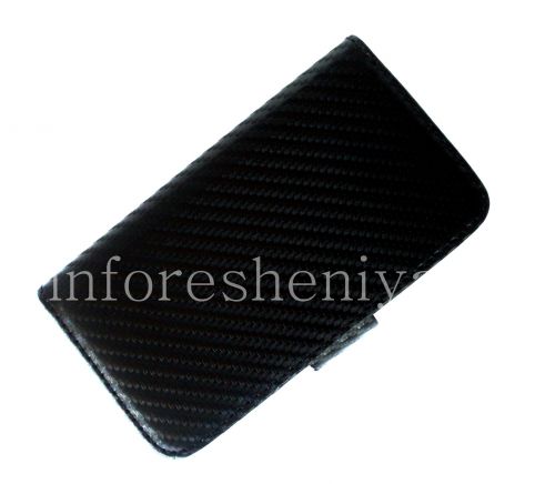 Photogallery for চামড়া কেস ওয়ালেটে BlackBerry Z10 জন্য &quot;কার্বন&quot;, কালো product