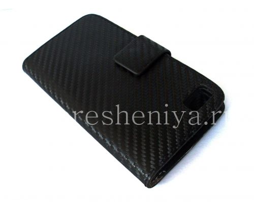 Photogallery for চামড়া কেস ওয়ালেটে BlackBerry Z10 জন্য &quot;কার্বন&quot;, কালো product