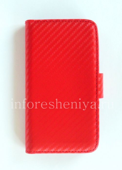 Photogallery for চামড়া কেস ওয়ালেটে BlackBerry Z10 জন্য &quot;কার্বন&quot;, লাল product