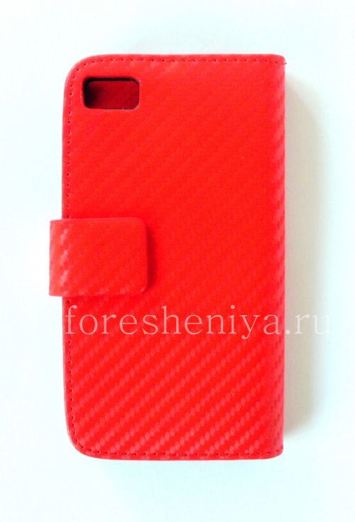 Photogallery for চামড়া কেস ওয়ালেটে BlackBerry Z10 জন্য &quot;কার্বন&quot;, লাল product