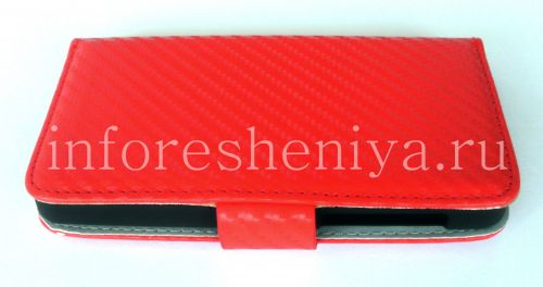 Photogallery for চামড়া কেস ওয়ালেটে BlackBerry Z10 জন্য &quot;কার্বন&quot;, লাল product