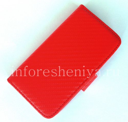 Photogallery for চামড়া কেস ওয়ালেটে BlackBerry Z10 জন্য &quot;কার্বন&quot;, লাল product