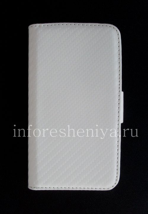 Photogallery for চামড়া কেস ওয়ালেটে BlackBerry Z10 জন্য &quot;কার্বন&quot;, সাদা product