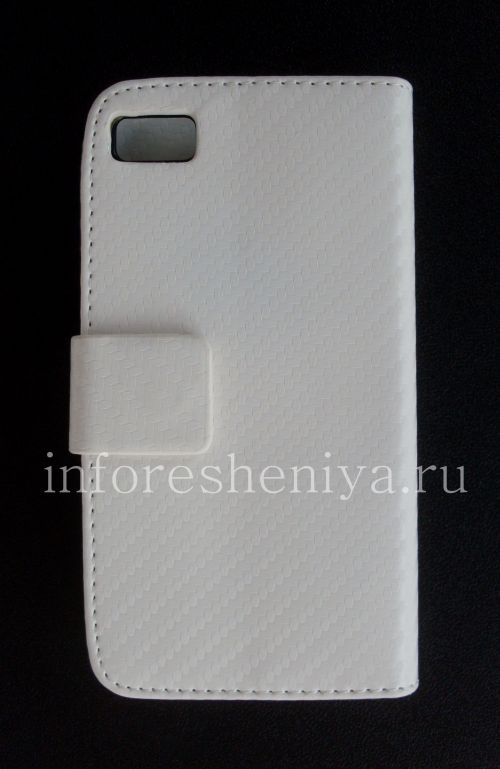 Photogallery for চামড়া কেস ওয়ালেটে BlackBerry Z10 জন্য &quot;কার্বন&quot;, সাদা product