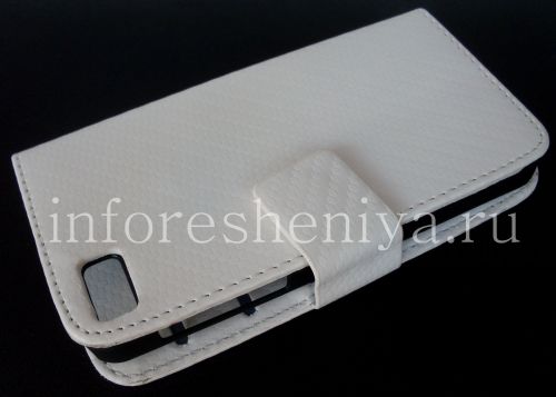 Photogallery for চামড়া কেস ওয়ালেটে BlackBerry Z10 জন্য &quot;কার্বন&quot;, সাদা product