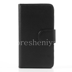 Leather Case pembukaan horisontal "Classic" untuk BlackBerry Z30, Hitam, bagian dalam coklat