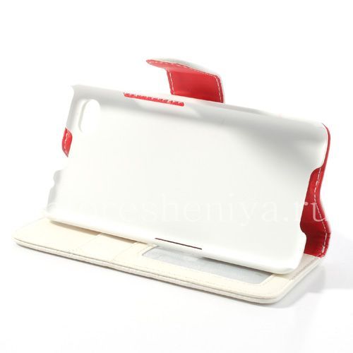 Photogallery for Leather Case horizontal opening &quot;Classic&quot; for BlackBerry Z30, White, the inside of the Red product