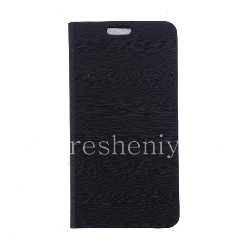 Photogallery for Caso de cuero horizontal apertura &quot;madera&quot; para BlackBerry Leap, negro product
