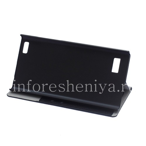 Photogallery for Caso de cuero horizontal apertura &quot;madera&quot; para BlackBerry Leap, negro product