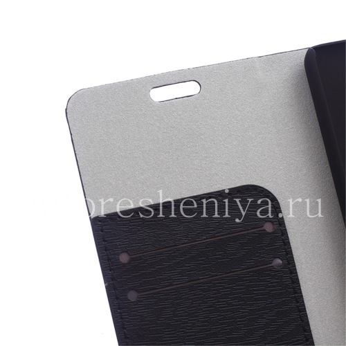 Photogallery for Caso de cuero horizontal apertura &quot;madera&quot; para BlackBerry Leap, negro product