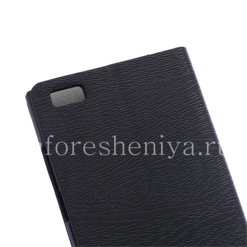 Photogallery for Caso de cuero horizontal apertura &quot;madera&quot; para BlackBerry Leap, negro product