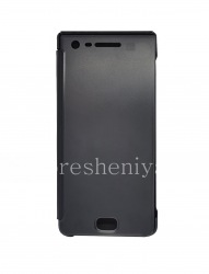 Case kulit asli dengan cover terbuka Privacy Flip Case untuk BlackBerry Motion, Hitam