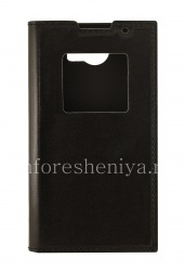 BlackBerry Priv用の開口部蓋付きシグネチャーレザーケースSIKAI, ブラック、細かいテクスチャ