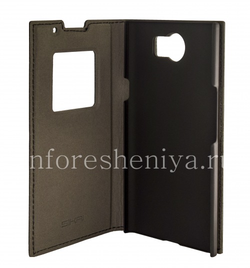 Photogallery for BlackBerry Priv জন্য একটি খোলার ঢাকনা দিয়ে স্বাক্ষর চামড়া কেস SIKAI, কালো, জরিমানা জমিন product