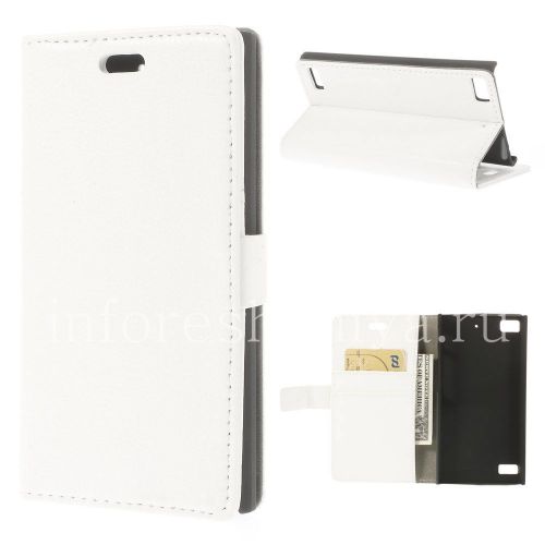 Photogallery for চামড়া কেস অনুভূমিক খোলার &quot;ক্লাসিক&quot; BlackBerry Z3 জন্য, সাদা product