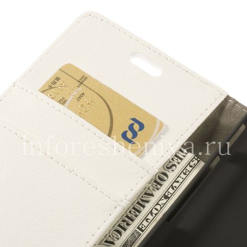 Photogallery for চামড়া কেস অনুভূমিক খোলার &quot;ক্লাসিক&quot; BlackBerry Z3 জন্য, সাদা product