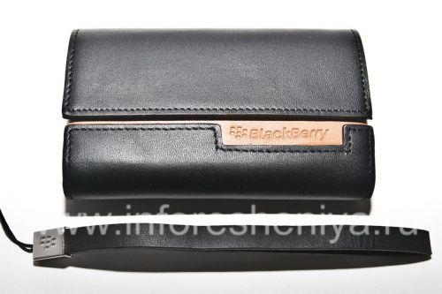 Photogallery for Funda de cuero original del bolso de cuero en folio para BlackBerry, Negro / Negro (Negro w / Castaño Accent) product