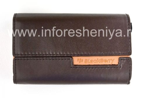 Photogallery for Funda de cuero original del bolso de cuero en folio para BlackBerry, Chocolate / Brown (Chok w / Tan Accent) product