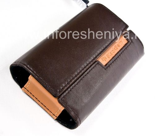 Photogallery for Funda de cuero original del bolso de cuero en folio para BlackBerry, Chocolate / Brown (Chok w / Tan Accent) product