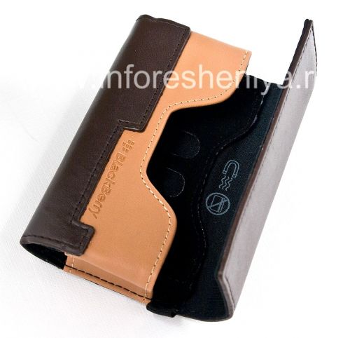 Photogallery for Funda de cuero original del bolso de cuero en folio para BlackBerry, Chocolate / Brown (Chok w / Tan Accent) product