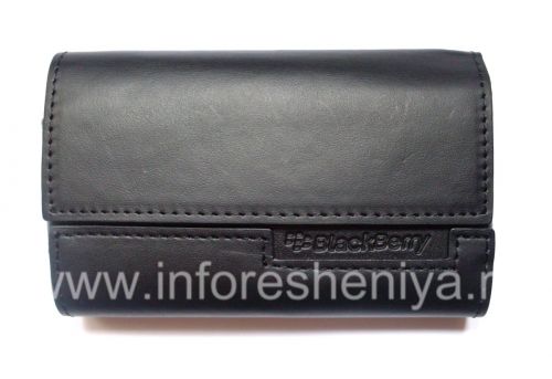 Photogallery for Funda de cuero original del bolso de cuero en folio para BlackBerry, Negro / Negro (Negro w / Negro acento) product