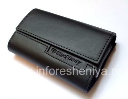 Photogallery for Funda de cuero original del bolso de cuero en folio para BlackBerry, Negro / Negro (Negro w / Negro acento) product