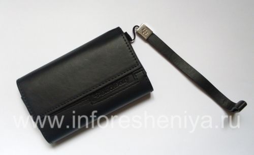 Photogallery for Funda de cuero original del bolso de cuero en folio para BlackBerry, Negro / Negro (Negro w / Negro acento) product