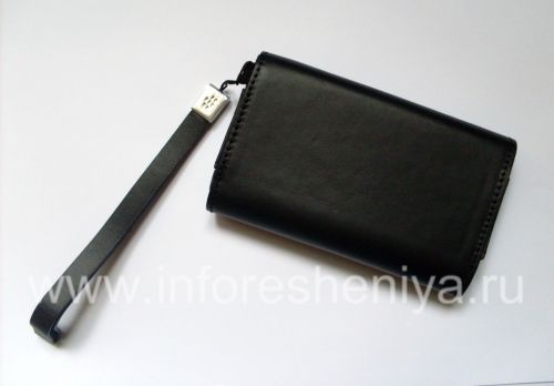 Photogallery for Funda de cuero original del bolso de cuero en folio para BlackBerry, Negro / Negro (Negro w / Negro acento) product