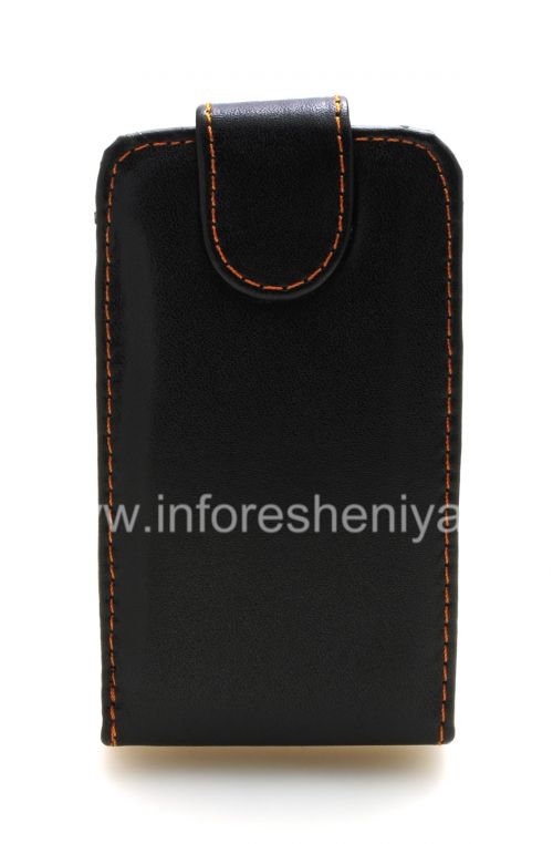 Photogallery for Ledertasche mit vertikale Öffnung Cover für Blackberry Curve 8900, Schwarz mit braunen Nähten product