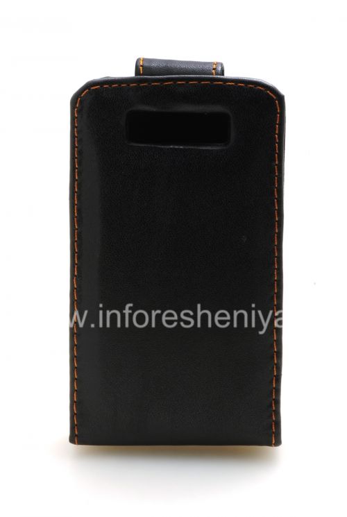 Photogallery for Ledertasche mit vertikale Öffnung Cover für Blackberry Curve 8900, Schwarz mit braunen Nähten product