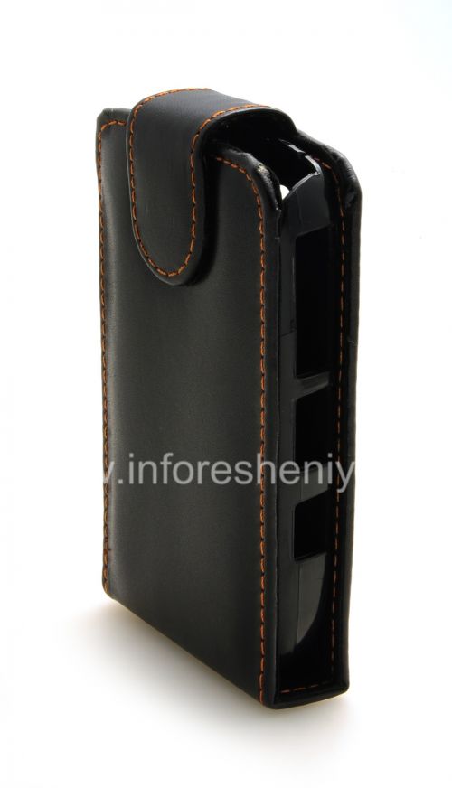 Photogallery for Ledertasche mit vertikale Öffnung Cover für Blackberry Curve 8900, Schwarz mit braunen Nähten product