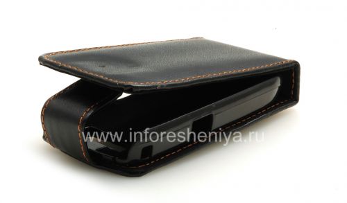 Photogallery for Ledertasche mit vertikale Öffnung Cover für Blackberry Curve 8900, Schwarz mit braunen Nähten product