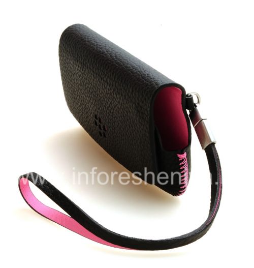 Photogallery for Housse en cuir d&#39;origine Sac portefeuille en cuir pour BlackBerry 9100/9105 Pearl 3G, Noir / Rose (Noir / accents roses) product