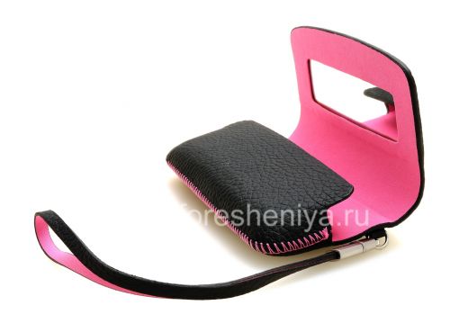 Photogallery for Housse en cuir d&#39;origine Sac portefeuille en cuir pour BlackBerry 9100/9105 Pearl 3G, Noir / Rose (Noir / accents roses) product