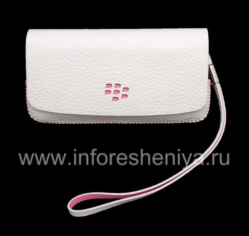 Photogallery for Housse en cuir d&#39;origine Sac portefeuille en cuir pour BlackBerry 9100/9105 Pearl 3G, Blanc / Rose (Blanc / Rose Accents) product