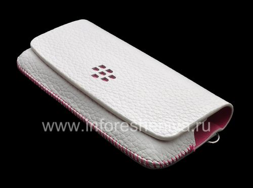 Photogallery for Housse en cuir d&#39;origine Sac portefeuille en cuir pour BlackBerry 9100/9105 Pearl 3G, Blanc / Rose (Blanc / Rose Accents) product