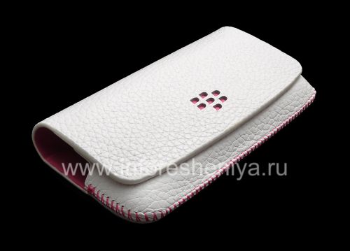 Photogallery for Housse en cuir d&#39;origine Sac portefeuille en cuir pour BlackBerry 9100/9105 Pearl 3G, Blanc / Rose (Blanc / Rose Accents) product