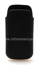 Asli Leather Case Pocket Koskin Pocket Pouch untuk BlackBerry 9100 / 9105 Pearl 3G, hitam
