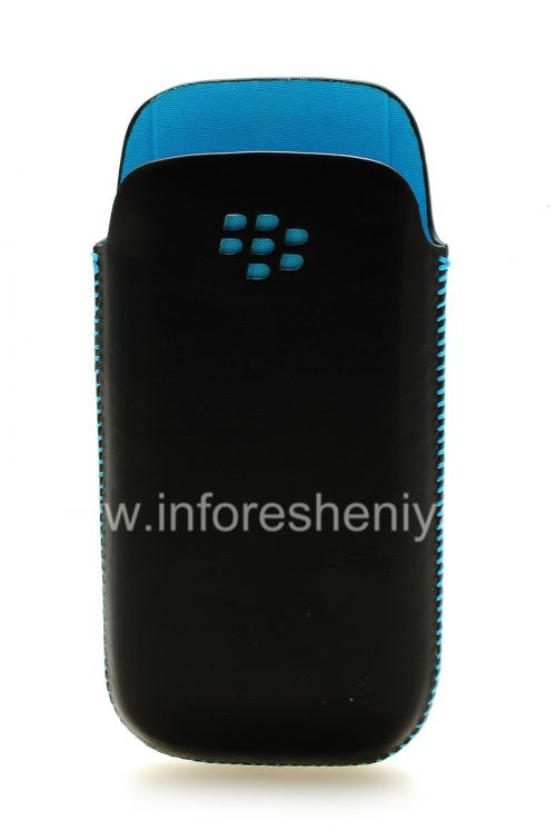 Photogallery for Original-Ledertasche Tasche Koskin Taschen-Beutel für Blackberry 9100/9105 Pearl 3G, Schwarz / Türkis (Schwarz m / Türkis Akzente) product