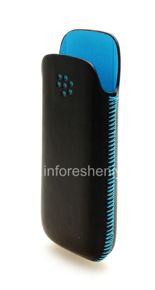 Photogallery for Original-Ledertasche Tasche Koskin Taschen-Beutel für Blackberry 9100/9105 Pearl 3G, Schwarz / Türkis (Schwarz m / Türkis Akzente) product