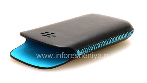 Photogallery for Original-Ledertasche Tasche Koskin Taschen-Beutel für Blackberry 9100/9105 Pearl 3G, Schwarz / Türkis (Schwarz m / Türkis Akzente) product