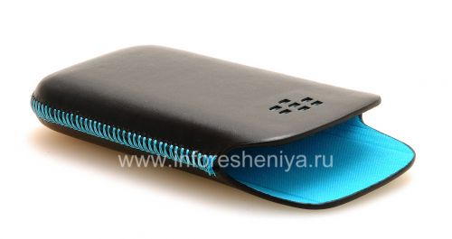 Photogallery for Original-Ledertasche Tasche Koskin Taschen-Beutel für Blackberry 9100/9105 Pearl 3G, Schwarz / Türkis (Schwarz m / Türkis Akzente) product