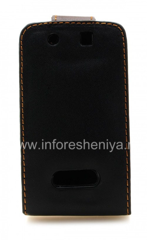 Photogallery for 与BlackBerry 9500 / 9530风暴纵向开皮套盖, 黑色与棕色缝线 product